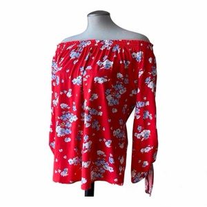 LAUREN Ralph Lauren Floral Jersey Off-the-Shoulder Top Red Large Boho style